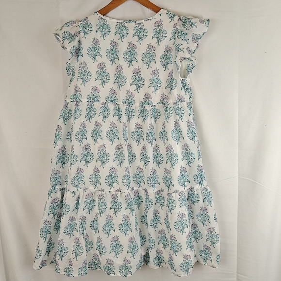J. Marie NWT Cecilia Ruffle Flutter Sleeve Blockprint Floral Tiered Dress Sz M - Picture 11 of 13